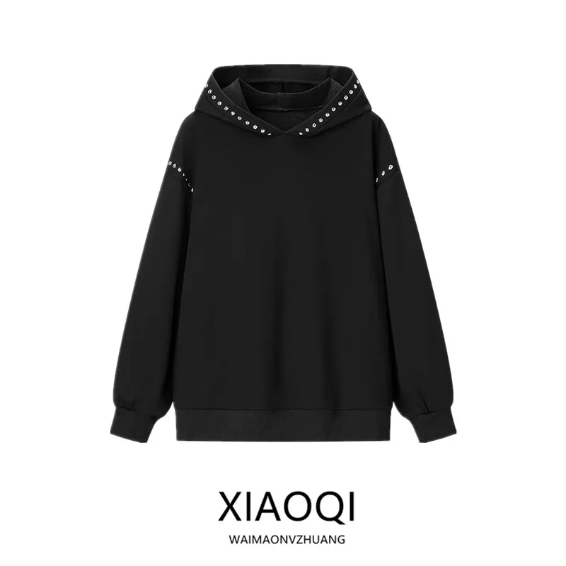 

Spring 2026 Women's Loose Casual Hoodie Jacket Rivet Decorated Versatile Sweatshirt Outerwear Long Sleeve Ladies Fashion