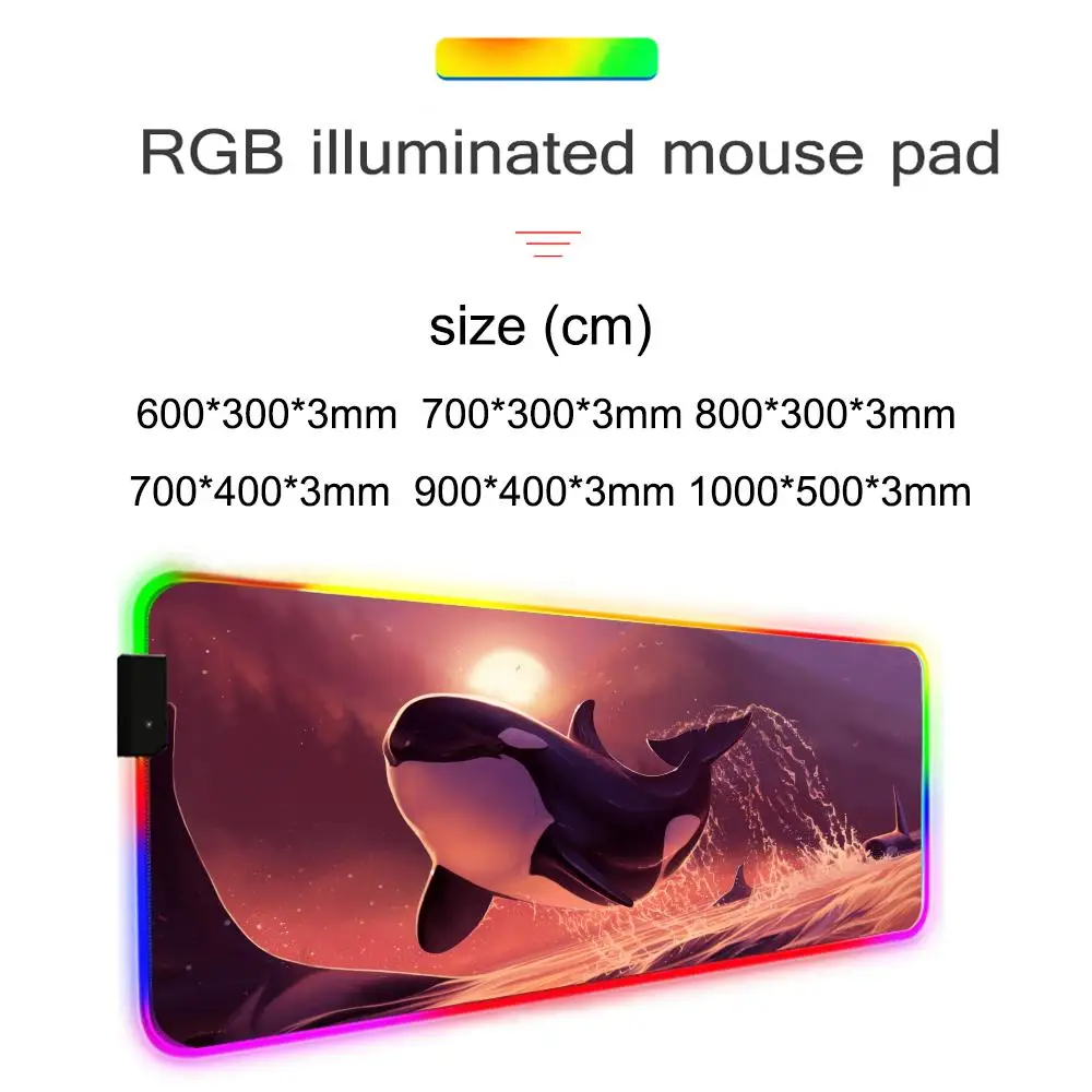 killer whale Mouse Pad RGB Gaming Mousepad Big LED Pad PC Desk Mat Luminous Mouse Pad Large Keyboard Mats Table Rug With Backlit