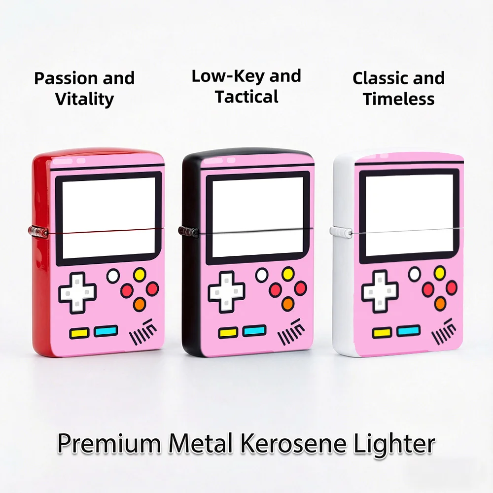 Cute retrogame Flip Top Lighter lighters vintage Pink Handheld Game Console Kawaii Retro Gaming Art Print lighters for smokers