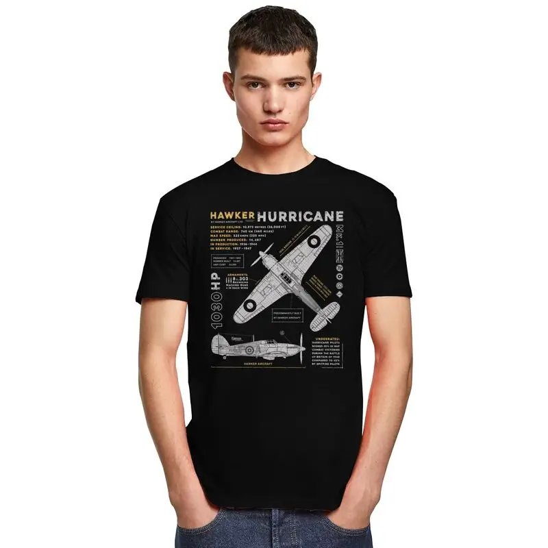 Custom Spitfire Hawker Hurricane T Shirt Cotton Tshirt Tee Short Sleeved Fighter Plane WW2 War Pilot Aircraft Airplane T-shirt