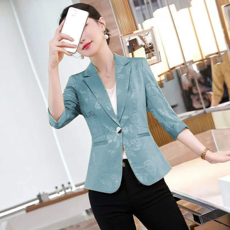 Ladies Temperament Printing Short Blazer Women's New Korean Slim Jacquard Suit Jacket Female Autumn High-grade Joker Small Suit