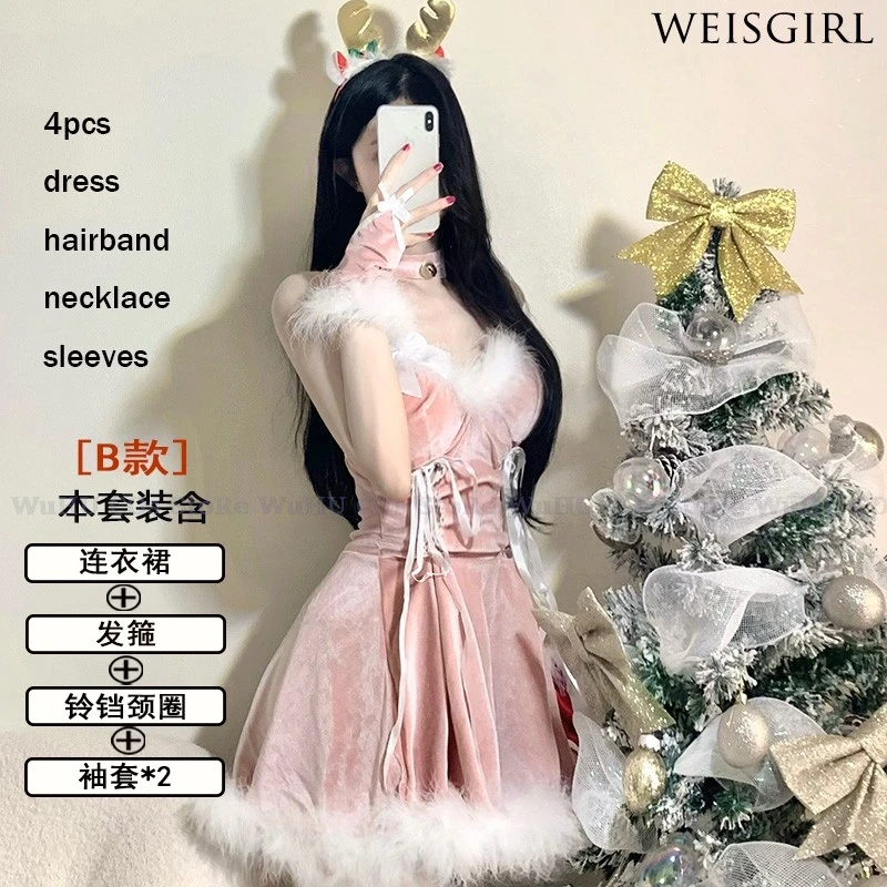 

2024 New Women Sexy Bunny Dress Gloves Hair Accessories Red Pink Dress Women Girls Christmas Suit Dress Party Roleplay Costume