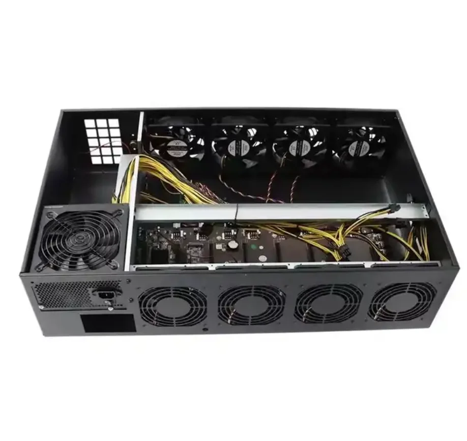 New 8GPU Case Computer with 8Fan Motherboard Chassis Fully Silent PSU ATX Form Factor for Kaspa.NEXA Products in Stock