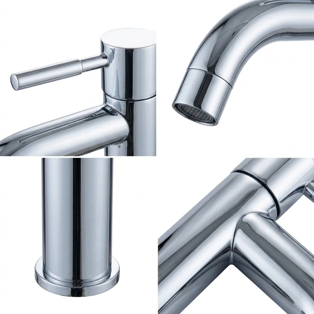 Chrome Basin Mixer Single Cold Faucet 304 Stainless Steel Build Porcelain Disc Valve Core Drip-free Performance