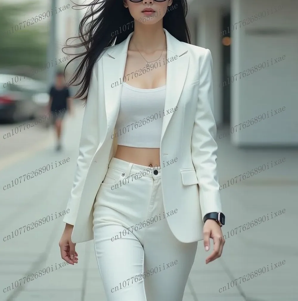 

New White Women Suits Formal Lady Business Office Tuxedos Mother Wedding Party Ladies 2 Piece Set Jacket Pants