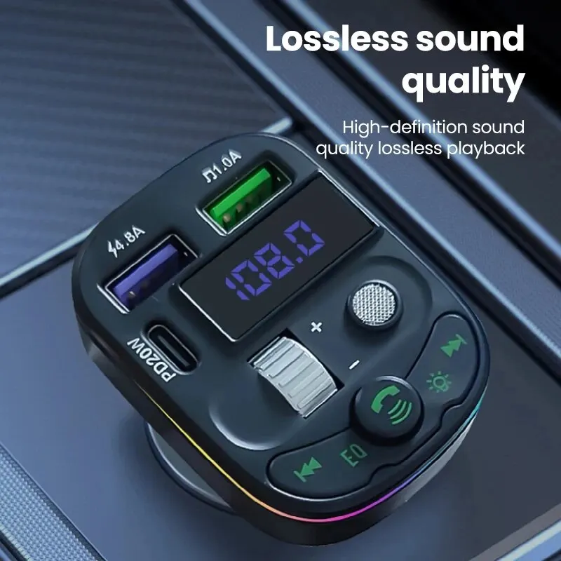 Car FM Transmitter Q28 Lossless Sound PD Fast Charger Wireless Car MP3 Player One-key Handfree Calling 7 Color LED Light Support