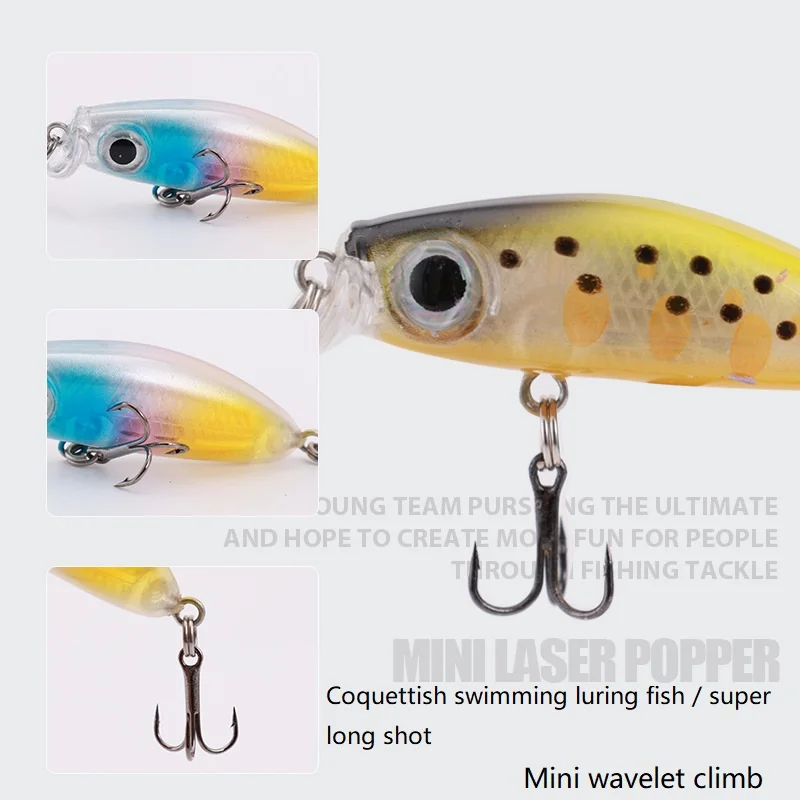 1pcs Popper Fishing Lure 4.2cm2.8g Mini Laser Popper Slow Decline Hard Bait Wobbler Jig Bait With Two Treble Hook Fishing Tackle