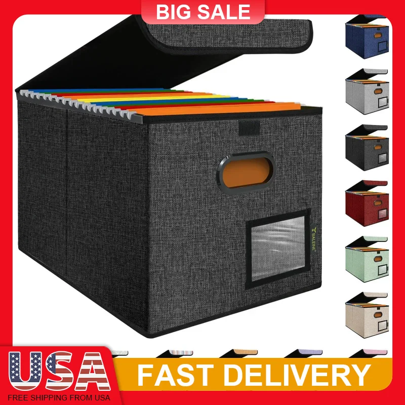 

Collapsible File Organizer Box with Lid Hanging Folder Storage for Office Documents Letter Size Durable with PVC Slide Rails