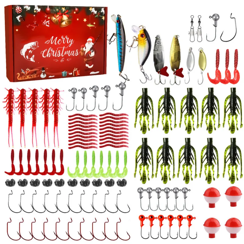 

113Pcs/Set Fishing Lure Suit Advent Calendar Fish Bait Christmas Countdown Practical 24 Days Lures Festive Fishs Baits