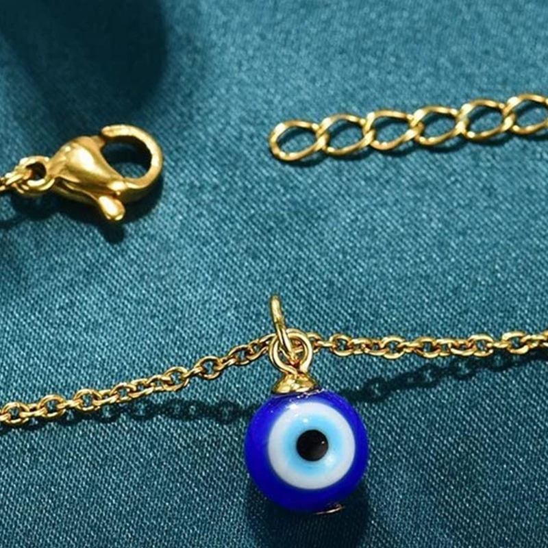 ZB91 Trendy Demon Eye Necklace European and American Golden Chain Turkey Blue Eye Round Drop Shape Necklace for Women