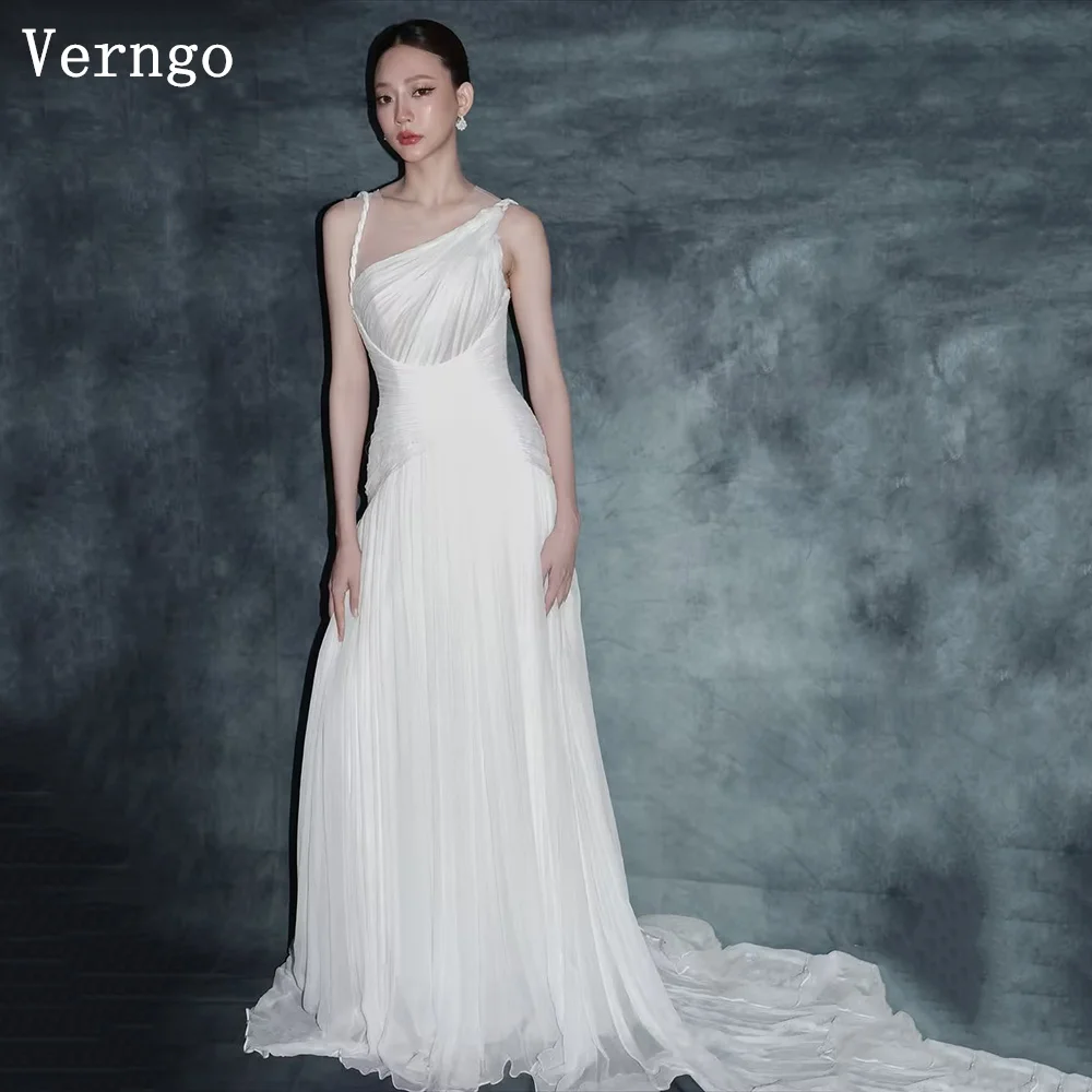 

Verngo Simple Pleated Wedding Dress One Shoulder A Line Sweap Train Bride Gowns Women Classy Prom Bridal Dress Customized