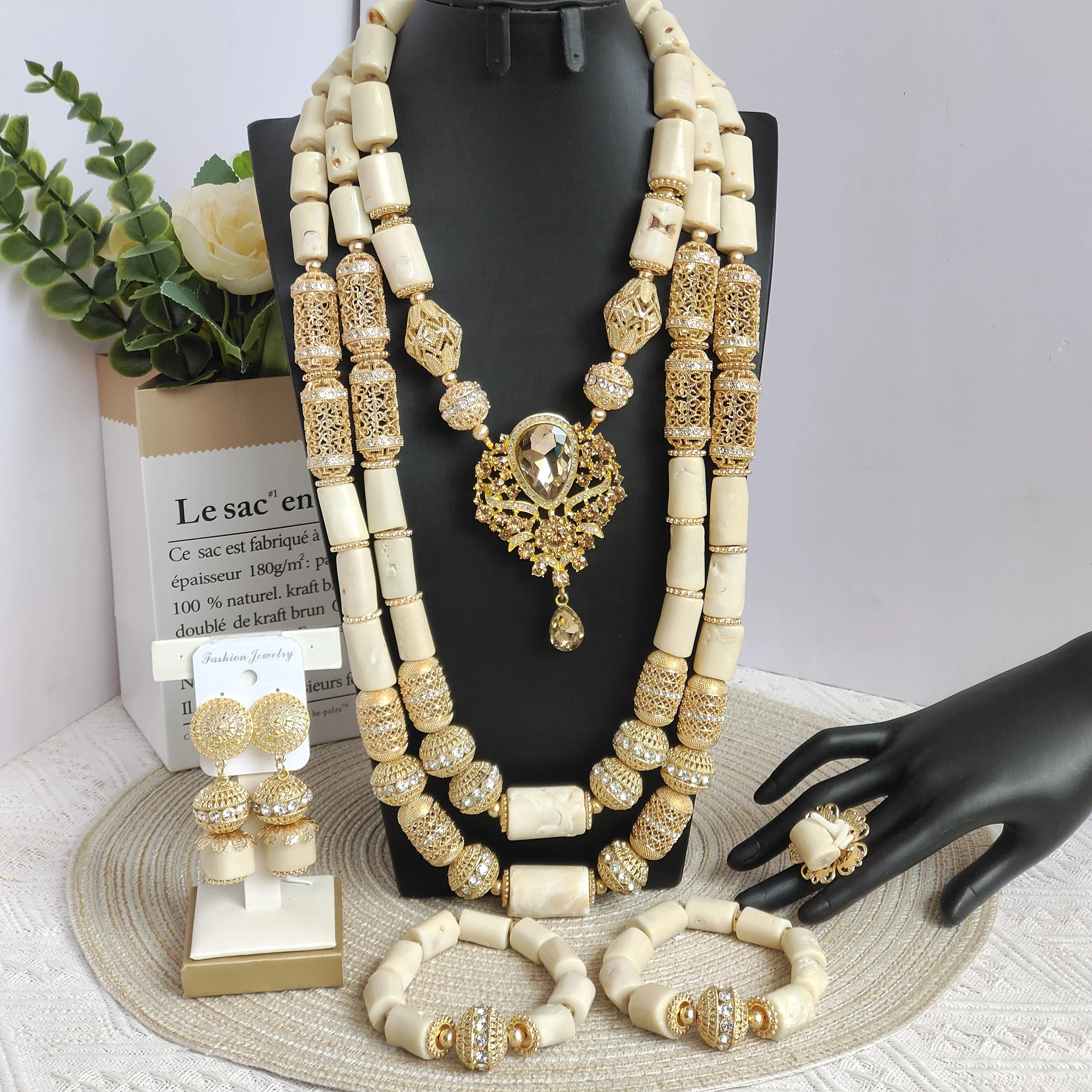 

Laanc africa white coral beads nigerian wedding bridal jewelry sets