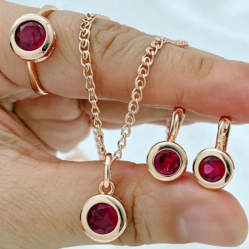 Kinel Hot 585 Roségoldfarbene Braut-Hochzeitsschmuck-Sets, geometrischer Perlenring, Ohrringe, Halskette für Frauen, feiner Vintage-Schmuck