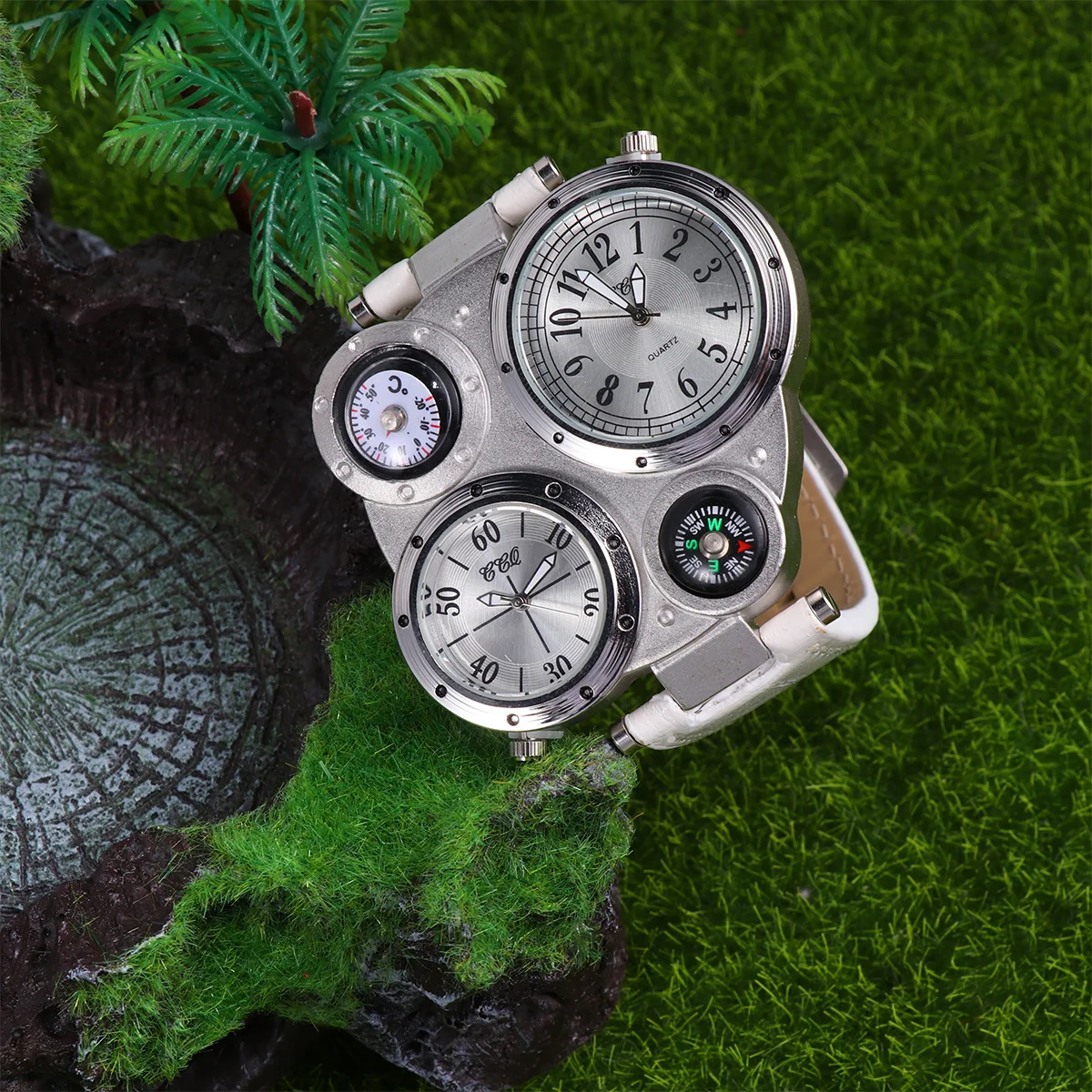 1 قطعة ميزان الحرارة المزدوج عرض الوقت ساعة كوارتز بيضاء مزدوجة إدراج الرياضة في الهواء الطلق ساعة رجالية موضة السفر هدية