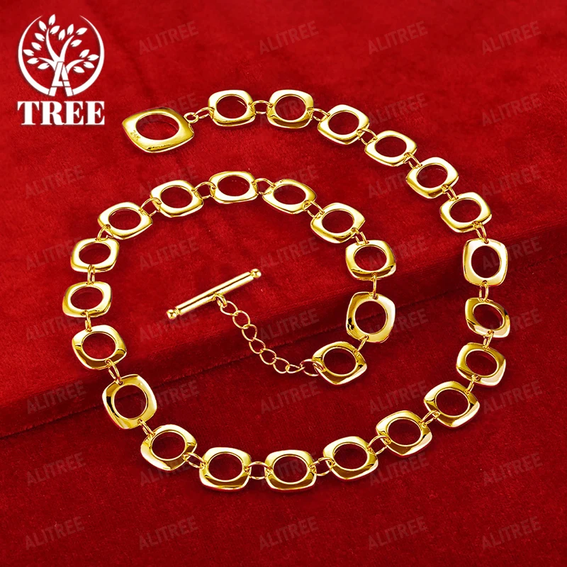 

50cm 18k Gold Hollow Square Necklace For Men Women Birthday Anniversary Party Simple Trend Jewelry Gift Accessories