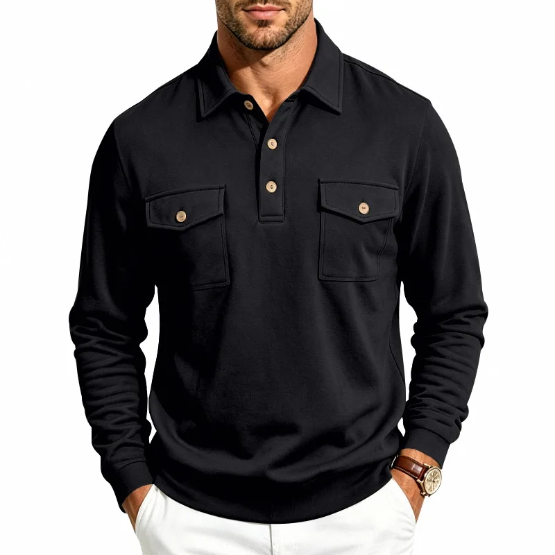 Herbst- und Winter-Herren-POLO-Pullover mit langen Ärmeln, lässigem Kragen, sportlichem Design und mehreren Taschen, Großhandel – Detail 10