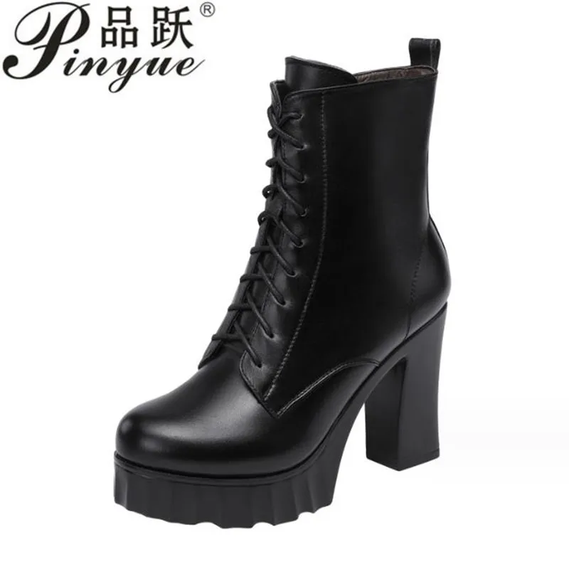 Size 32 43 Vintage Chunky Platform Shoes Winter Side Zip High Heels Motorcycle 10cm Ankle Boots with Warm Short boots