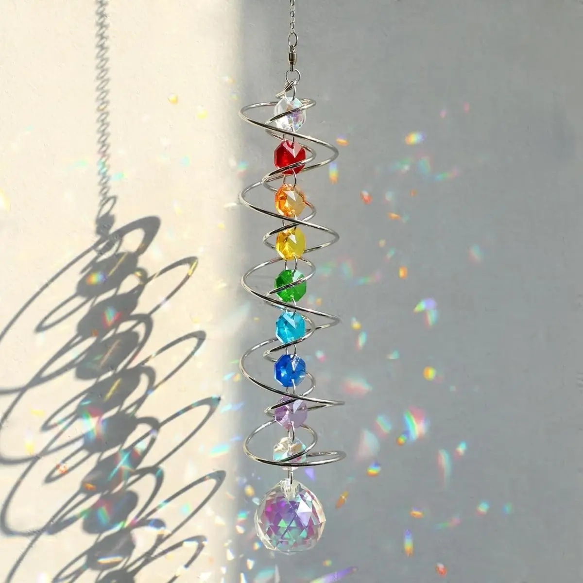 

Suncatcher Wind Chimes, Rainbow Manufacturing Crystal Pendant Spiral Tail Wind Rotary Stabilizer Suspension Decoration