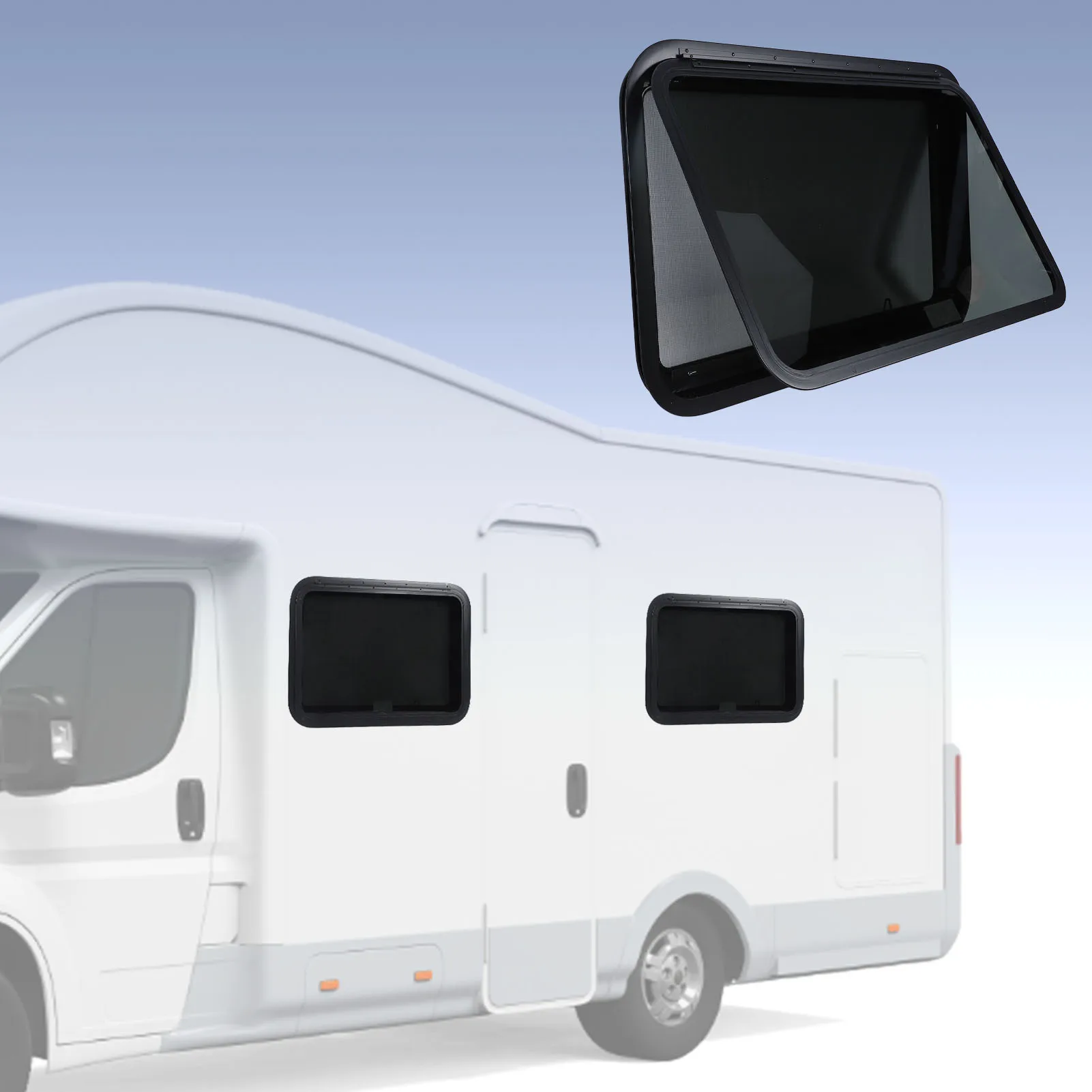 Janela de emergência com suporte e anel de montagem, vidro temperado, janela de saída, trailer campista, 914x559mm