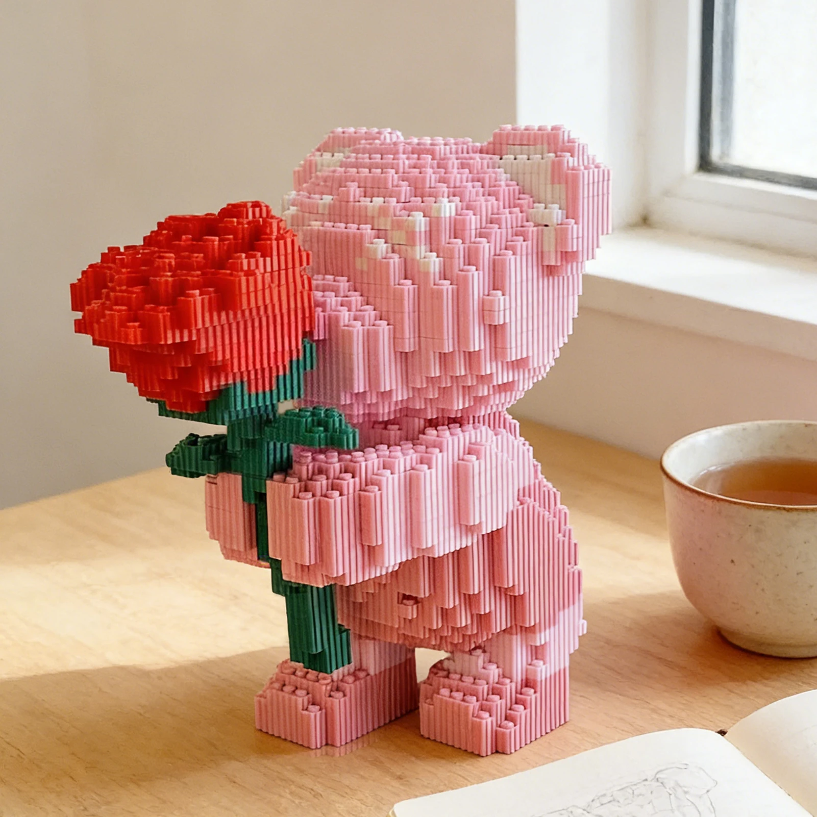 Urso de Blocos de Montar, Ornamento de Mesa, Brinquedo Educacional para Adultos, Exibição de Mesa de Escritório