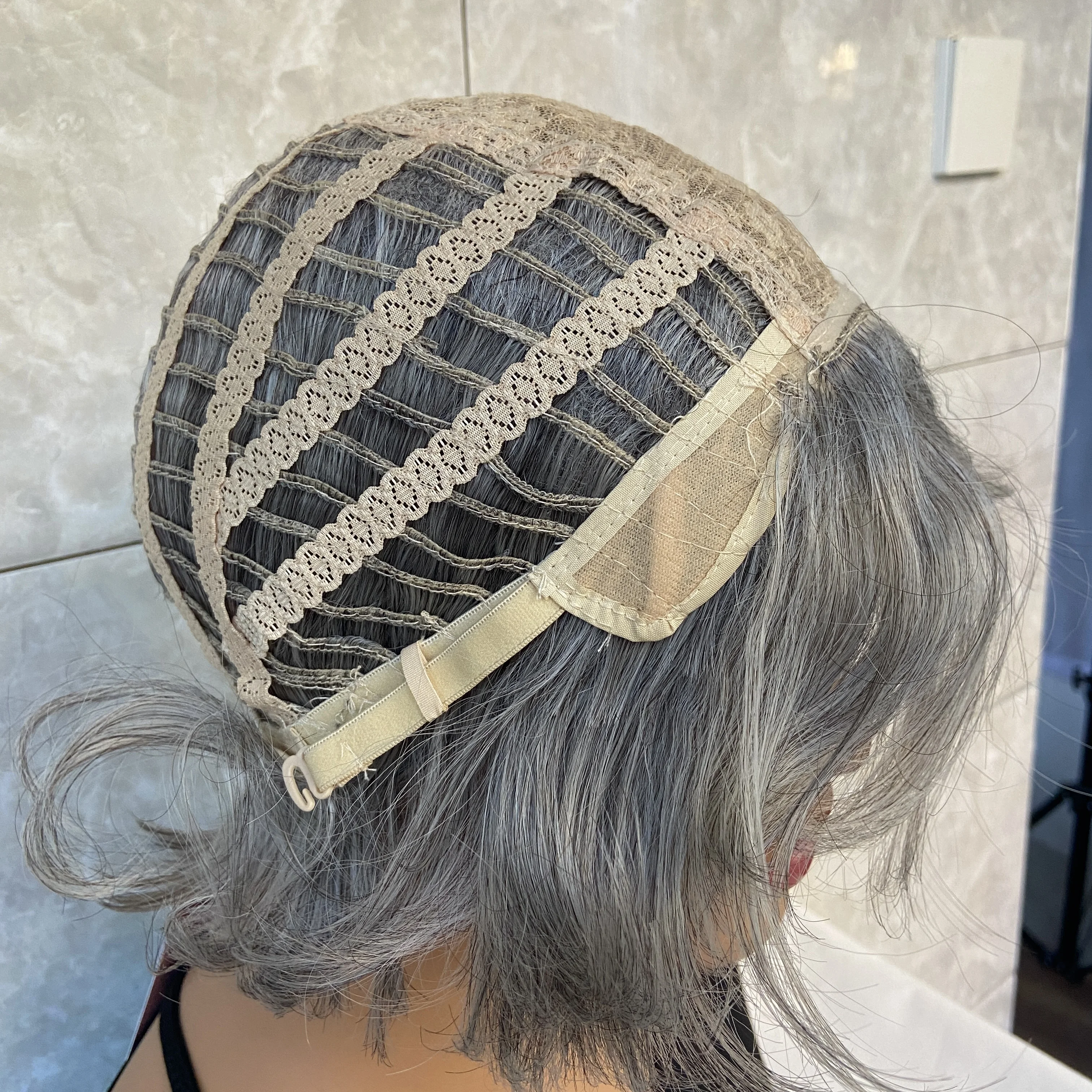 Fashiomag Short Straight Bob Hair Wig Gray Silver Mix for Women Grandma Style Synthetic Hair Soft Natural Daily Use