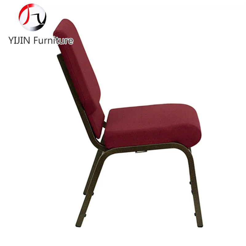 Maroon linen conventional style thickened church chairs with row buttons and stackable wedding dining chairs without bookshelves