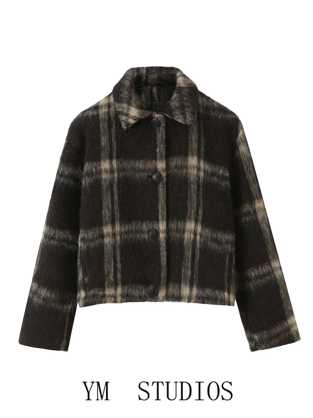 

Шерстяное клетчатое пальто в стиле ретро с воротником на одной пуговице, джатовый топ для девочек, женский зимний модный европейский Sle из полиэфирного волокна