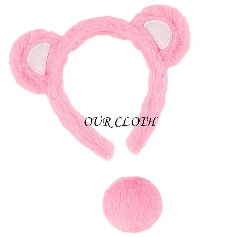 Tier Little Bear Kostüm Set, Bärenohren Stirnband mit Bärenschwanz Halloween Kostüm Party Vorräte für Jungen Mädchen Y1ac