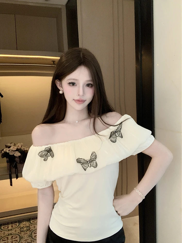 

Pure Desirable Sexy Short Sleeve Knot Slim Fit T-Shirt Korean Style Commute Fashion Pear Shape Body Type Summer Top
