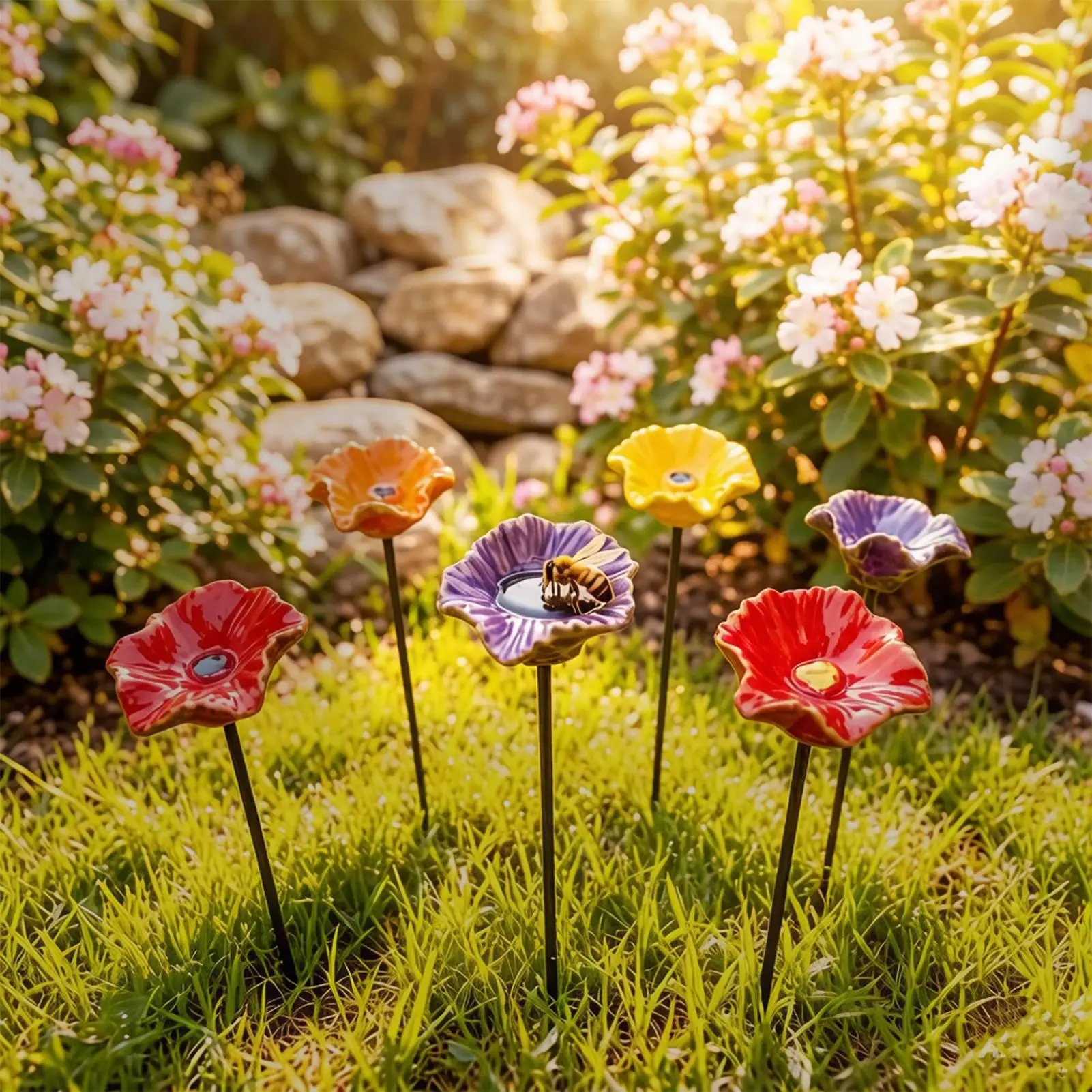 Butterfly Watering Station 4 Pieces Flower Garden Stakes Pollinator Water Bowl For Gardeners Homeowners Animal Lovers Patio Lawn