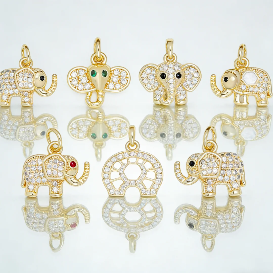 

5Pcs Pendants Gold Plated Inlay Zircon Elephant Charms Luxury Animal Style for DIY Jewelry Making Necklace Bracelet Men Women