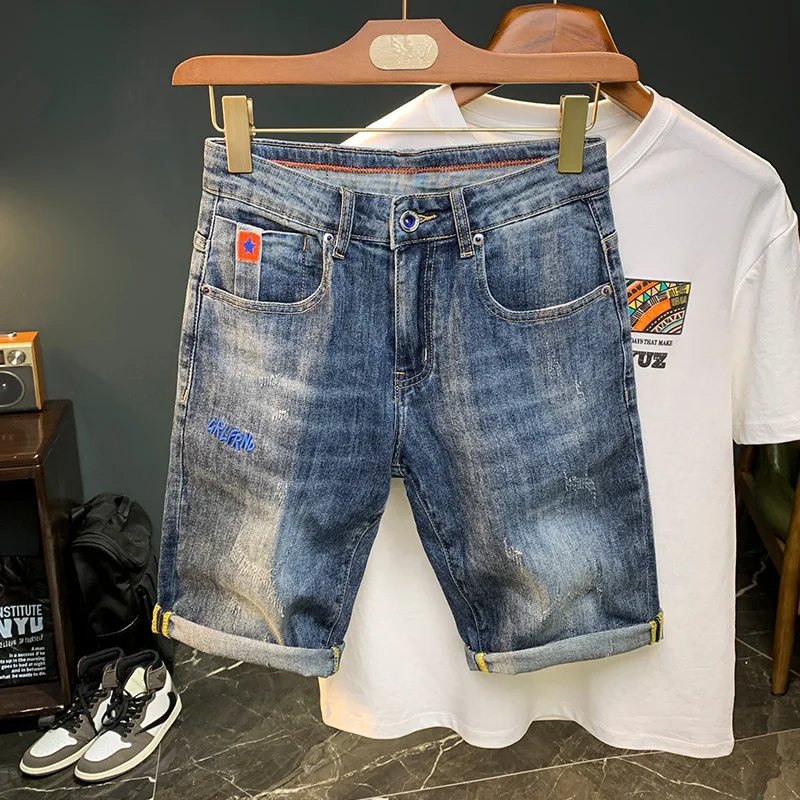 Denim Shorts Men's Niche Design Trendy All-Matching2023New Cropped Pants Summer Thin Casual Pirate Shorts