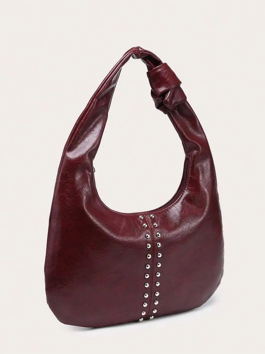 

Женская сумка через плечо в форме полумесяца, однотонная, из искусственной кожи, с декоративными заклепками, в ретро-стиле, большой вместимости, многофункциональная, для повседневного использования.