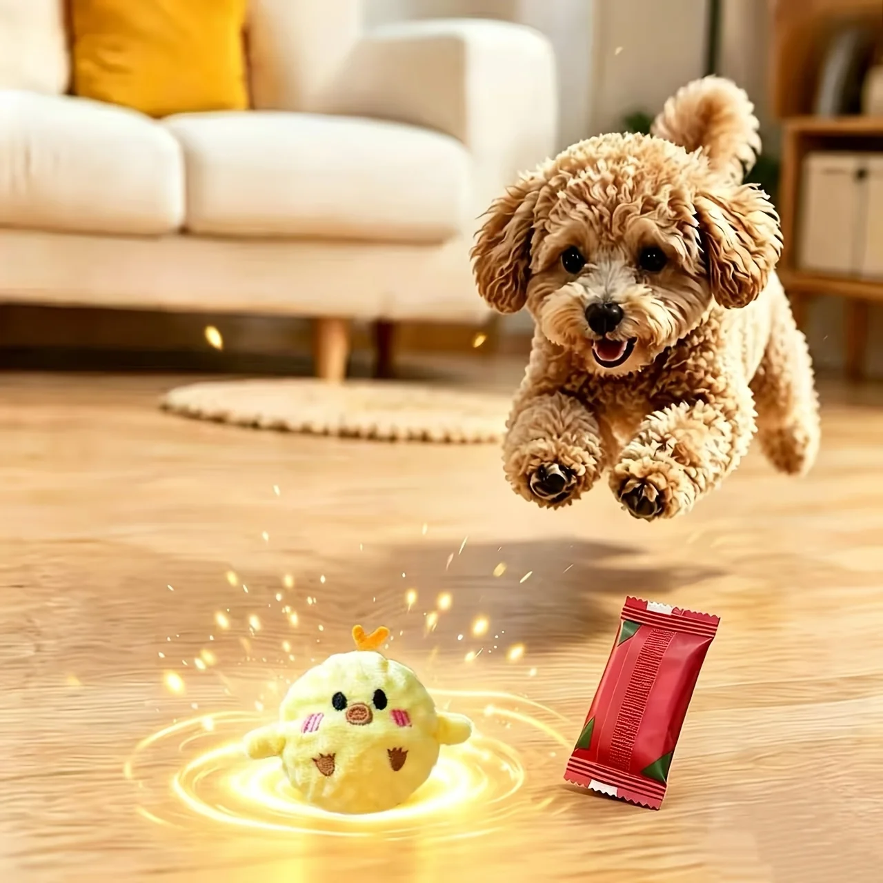 Yellow Chick Bouncing Sound Ball for Dogs & Cats – Bite-Resistant, Pet-Visible Colors, Slow Rebound, Free Cleaning Towel.
