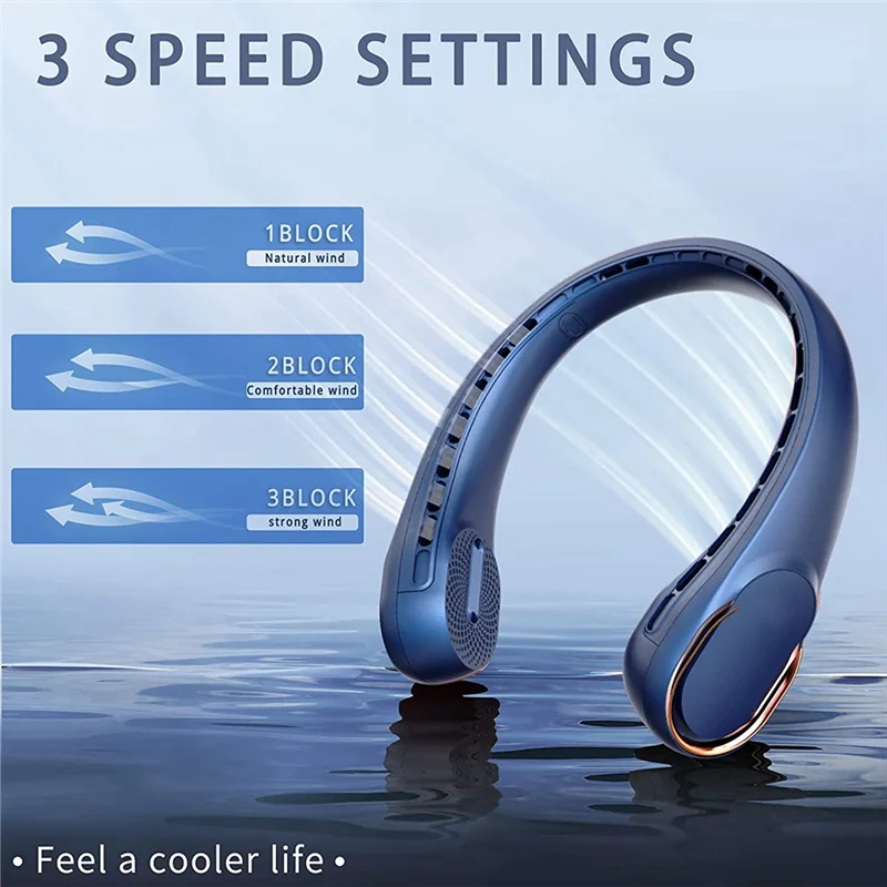 ABNL Neck Fan, Bladeless Neck Fan, USB Rechargeable Personal Fan, 3 Speeds Adjustable,Faster Cooling, Ultra Quiet