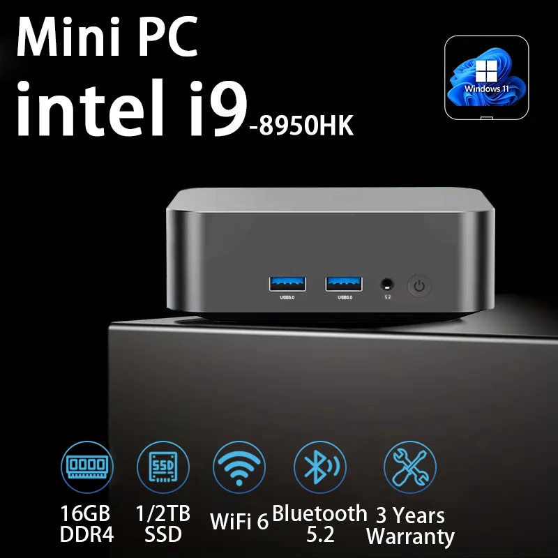 

Новый портативный мини-ПК Intel Core i9 8950HK windows 11 Pro 16 ГБ DDR4 1/2 ТБ SSD 4K HD офисный компьютер игровой настольный Wi-Fi 6 BT 5.2
