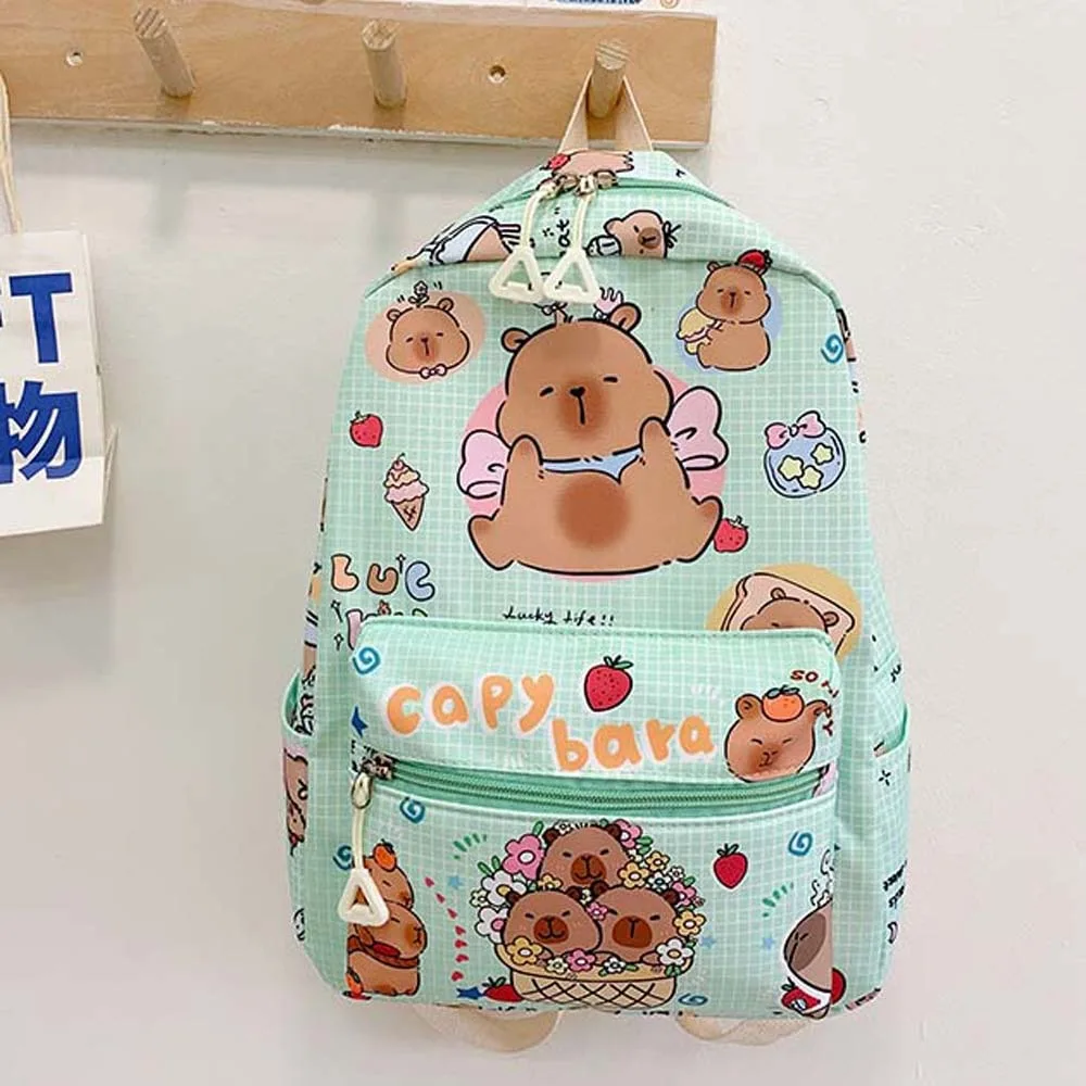 Thickened Capybara Backpack Nylon Lightweight Cartoon Animal Daypack Multi Functional Foldable Large Capacity School Bag Daily