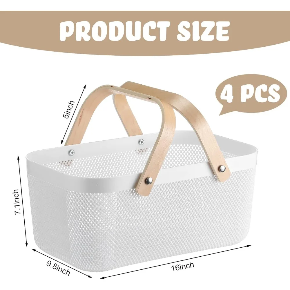 4 Pcs Plastic Mesh Garden Harvest Basket Storage Mesh Basket with Wooden Handle Multi Functional Mesh Basket