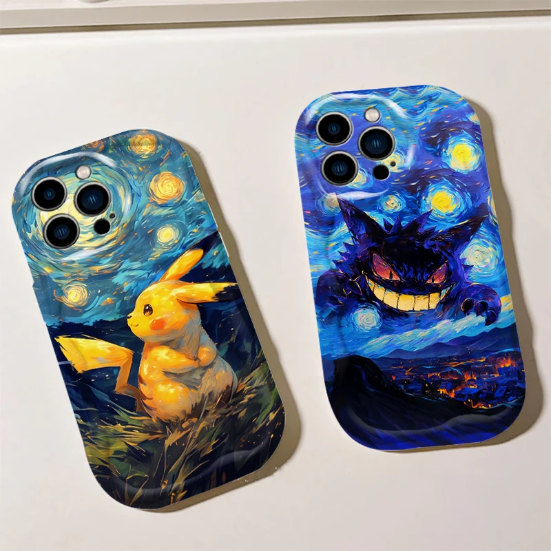 

Cartoon P-Pokemones G-Gengars For Apple iPhone 15 14 13 12 11 XS XR X Pro Max Plus Wave Oil Soft Phone Case