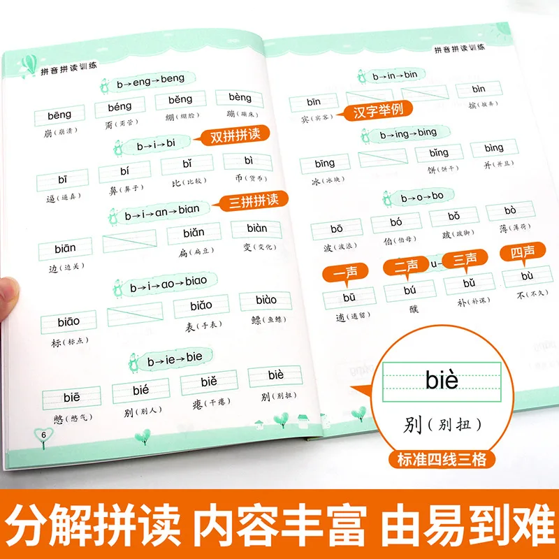 Обучение орфографии пиньинь для 1-6 классов, специализированное обучение китайскому языку для начальной школы, распознавание и чтение сyllables