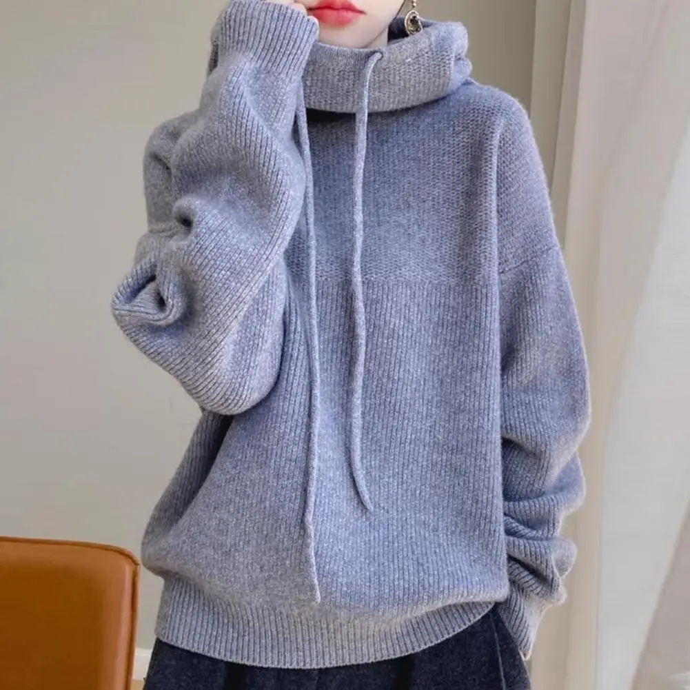 Women Sweater Hooded Long Sleeve Thick Warm Knitted Pullover Autumn Winter Fashion Korean Bottoming Shirts Loose Knitwear Jumper