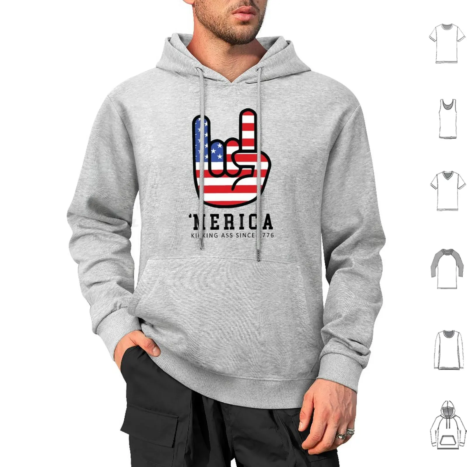 Merica Kicking Ass Since 1776 Hoodies Long Sleeve America Usa Patriotic Funny Humorous Humor 4th Of July Fourth Of July