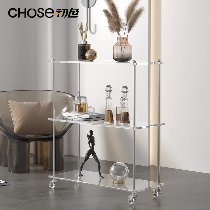 Acrylic cart, living room side table, movable kitchen storage rack, home storage organizer