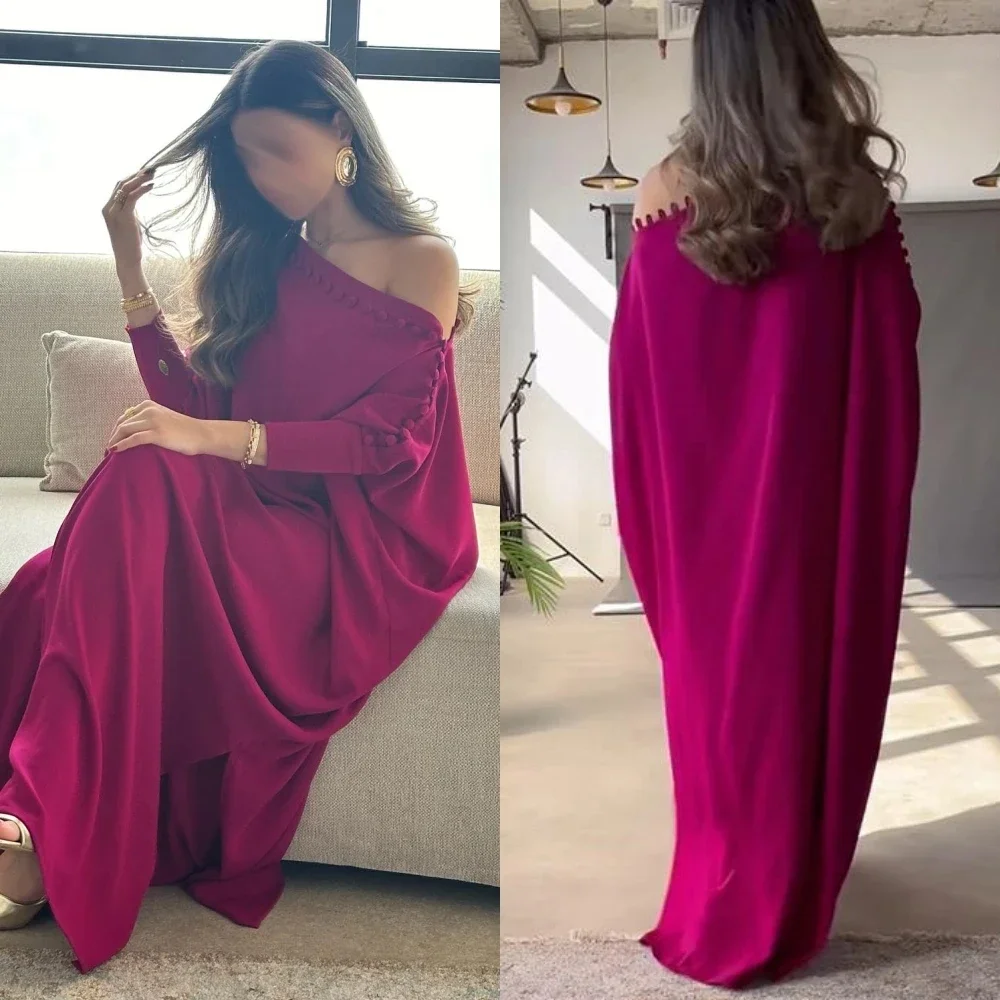 

Customized Vintage One-Shoulder Buttons Long Sleeves Evening Dresses For Women Party Long Prom Dress Formal A-line Satin Saudi A