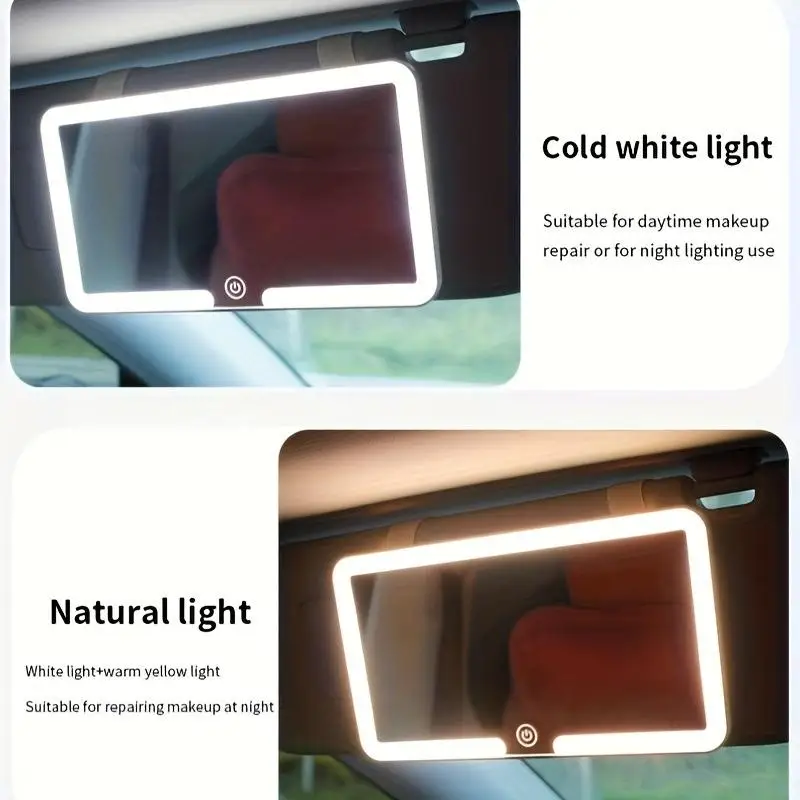 1Pcs Rechargeable Thin Vanity Mirror with Full Light for Women, Superior LED HD Makeup Mirror for Car Interior