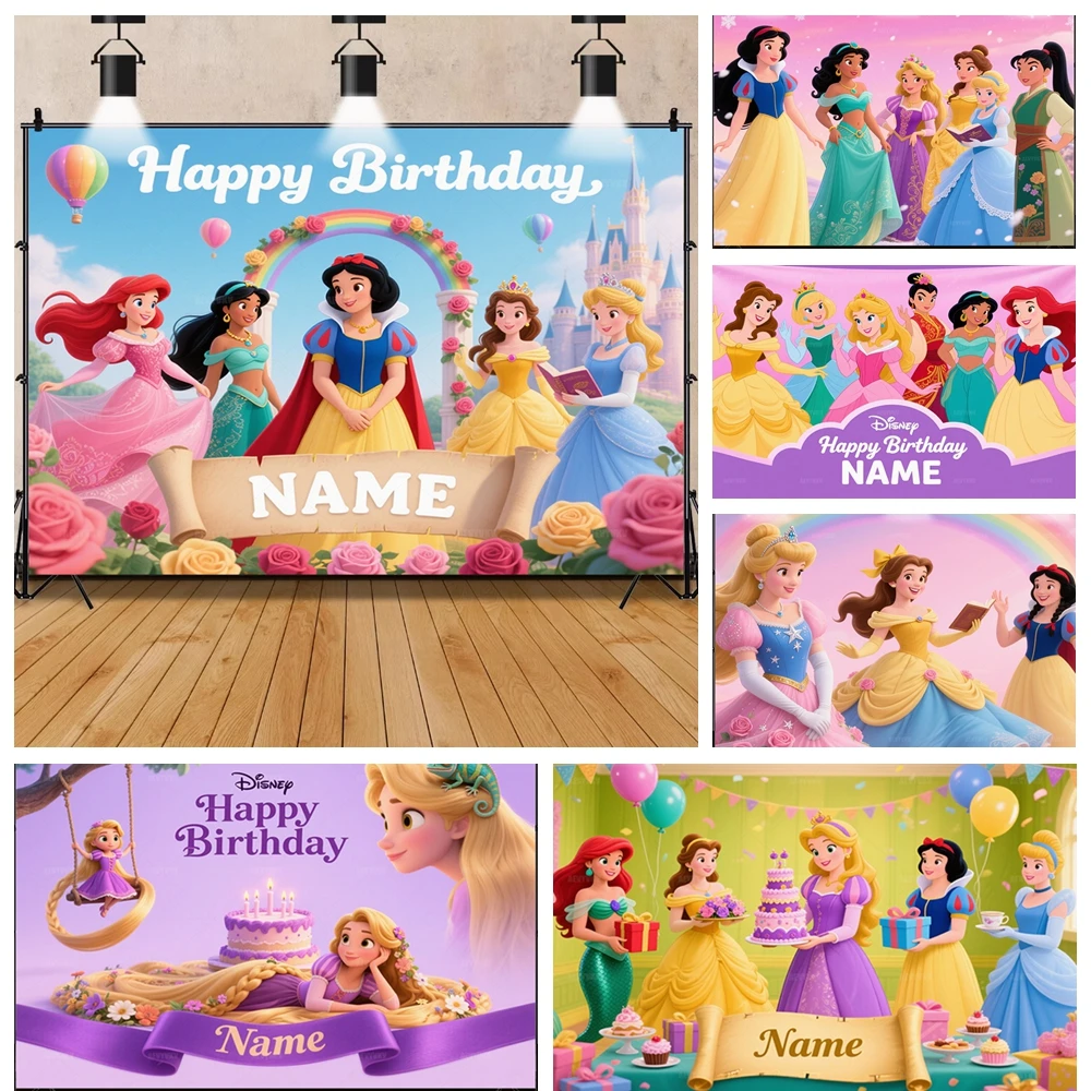 

Custom Name Disney Princess Snow White Belle Elsa Cinderella Girl 's Birthday Party Decoration Supplies Home Wall Decor Poster