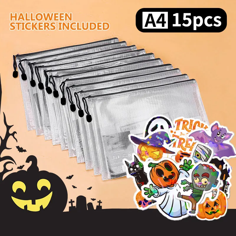 A3A4A5 شبكة سوداء سستة حقيبة هالوين عطلة ملصق مكتب الطالب استخدام حقيبة ملفات سعة كبيرة أوراق اختبار تخزين العقد #3