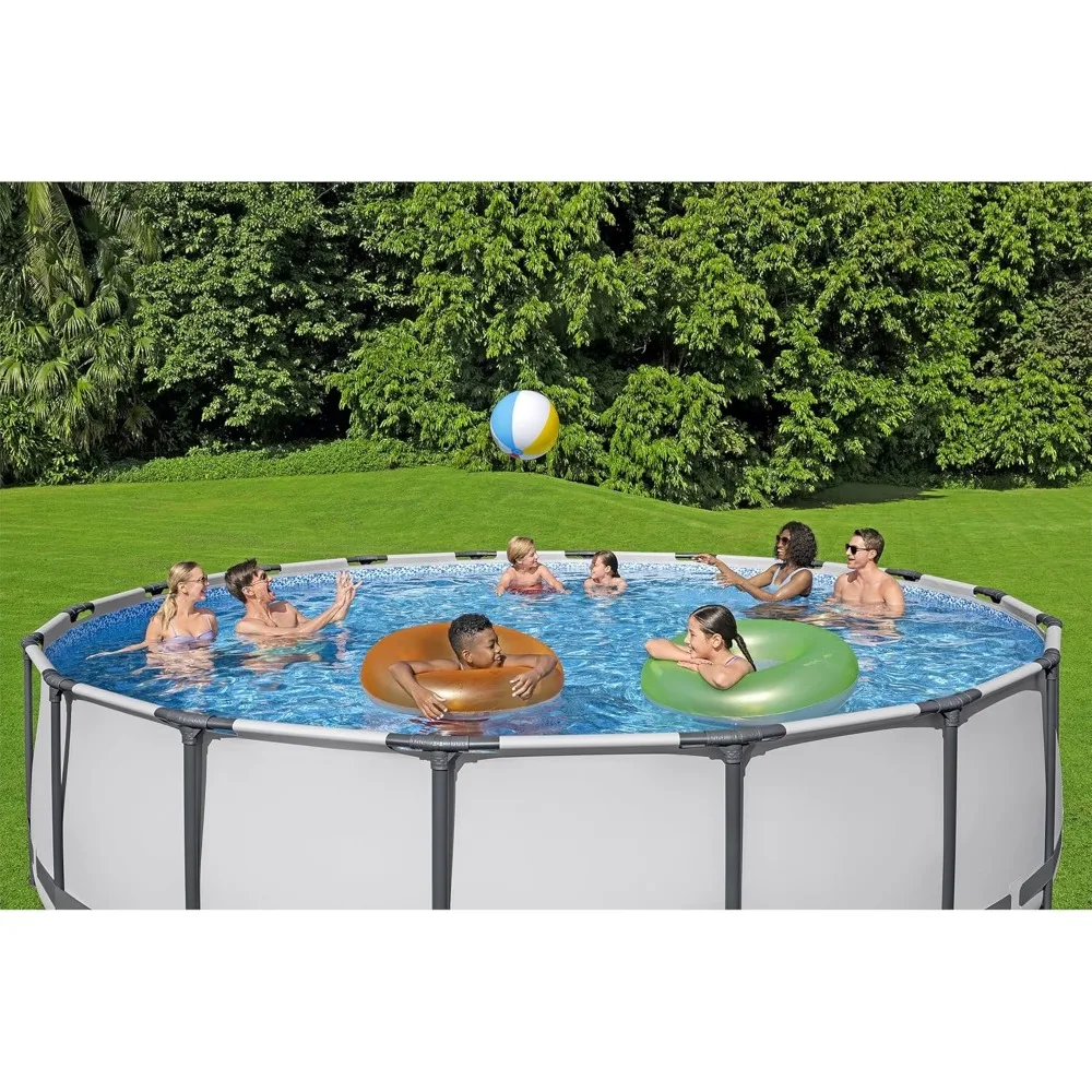 Ensemble de piscine extérieure hors sol à cadre métallique rond, pompe à filtre 1,000, échelle et couverture, 18 pieds x 48 pouces