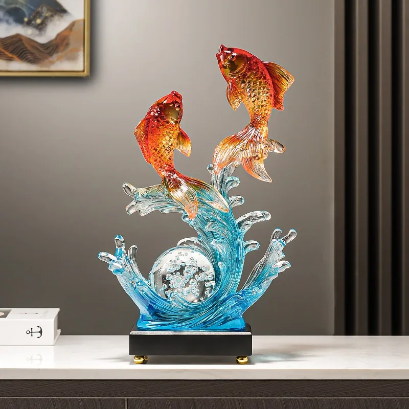 Wind and Water Rise,Koi Fish Ornament,Resin Figurine Living Room Foyer,Wine Cabinet,Office Desktop Art,Statuette Decoration,gift