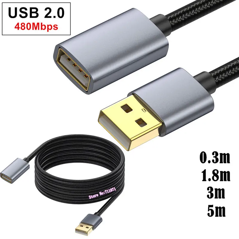 Gold Plated metal shell Usb2.0 Male Female Extension Cable Cord Male to Female Usb2 Usb 2.0 Extend lengthen Line Wire Usb2.0 M F